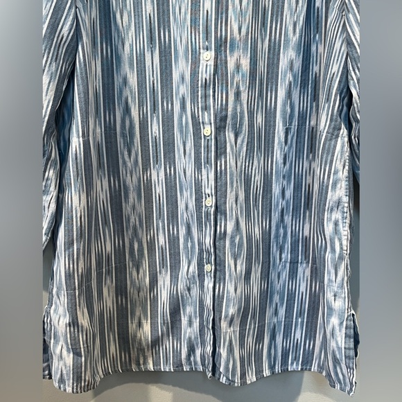 J. Jill Pure Jill Cotton Button Front Ikat Blue Tunic Top Size XL 3/4 Sleeve - Picture 3 of 15